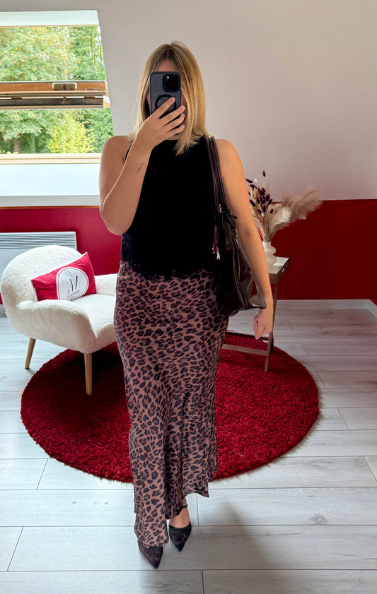 JUPE SATIN LÉOPARD - MaisonKLLY