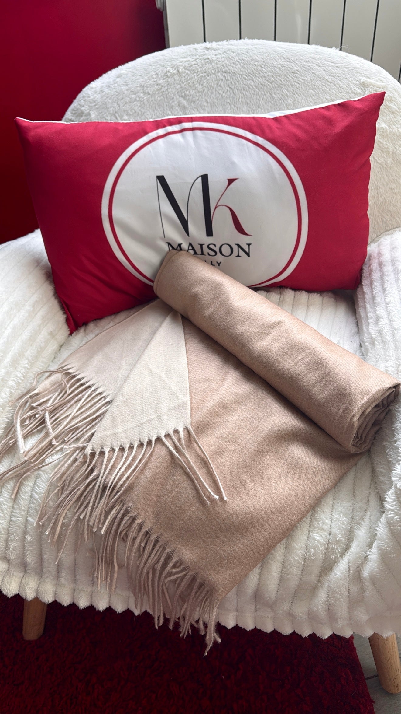 ÉCHARPE CACHEMIRE BICOLORE TAUPE ET BEIGE - MaisonKLLY