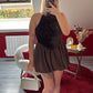 ROBE BALLON SATIN À SEQUIN CHOCOLAT - MaisonKLLY