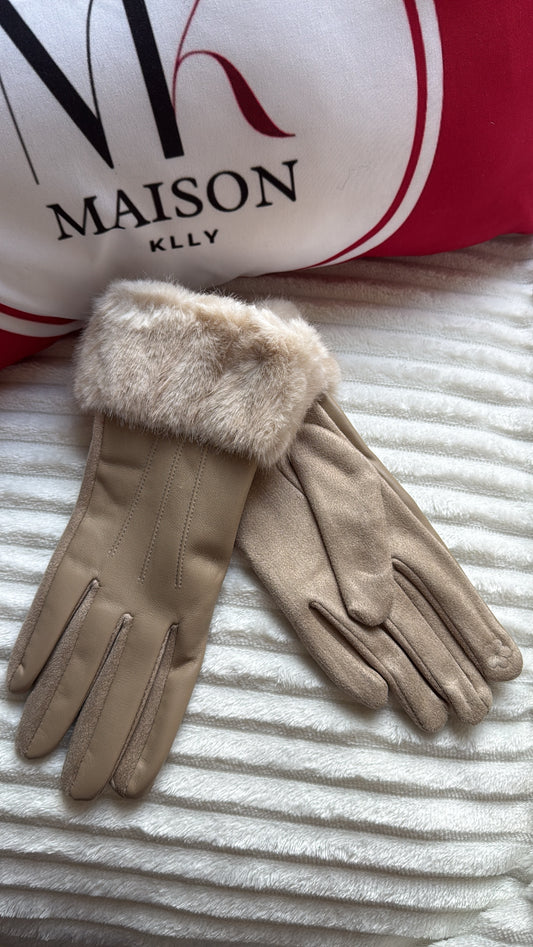 GANTS TACTILE FOURRURE BEIGE - MaisonKLLY