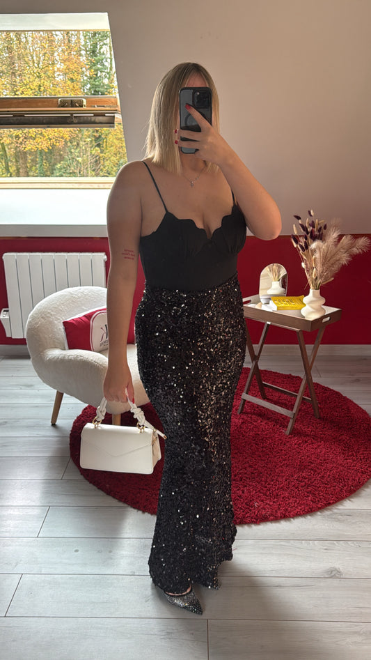 JUPE À SEQUIN NOIR - MaisonKLLY