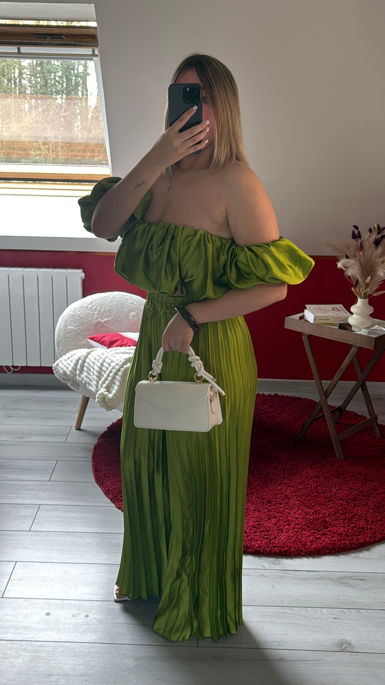 ENSEMBLE SATIN VERT POMME - MaisonKLLY