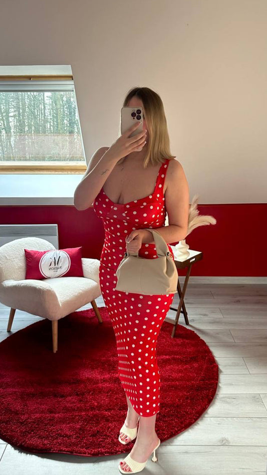 ROBE ROUGE À POIS BLANC - MaisonKLLY