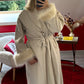 MANTEAU LONG MANCHE FOURRURE BEIGE