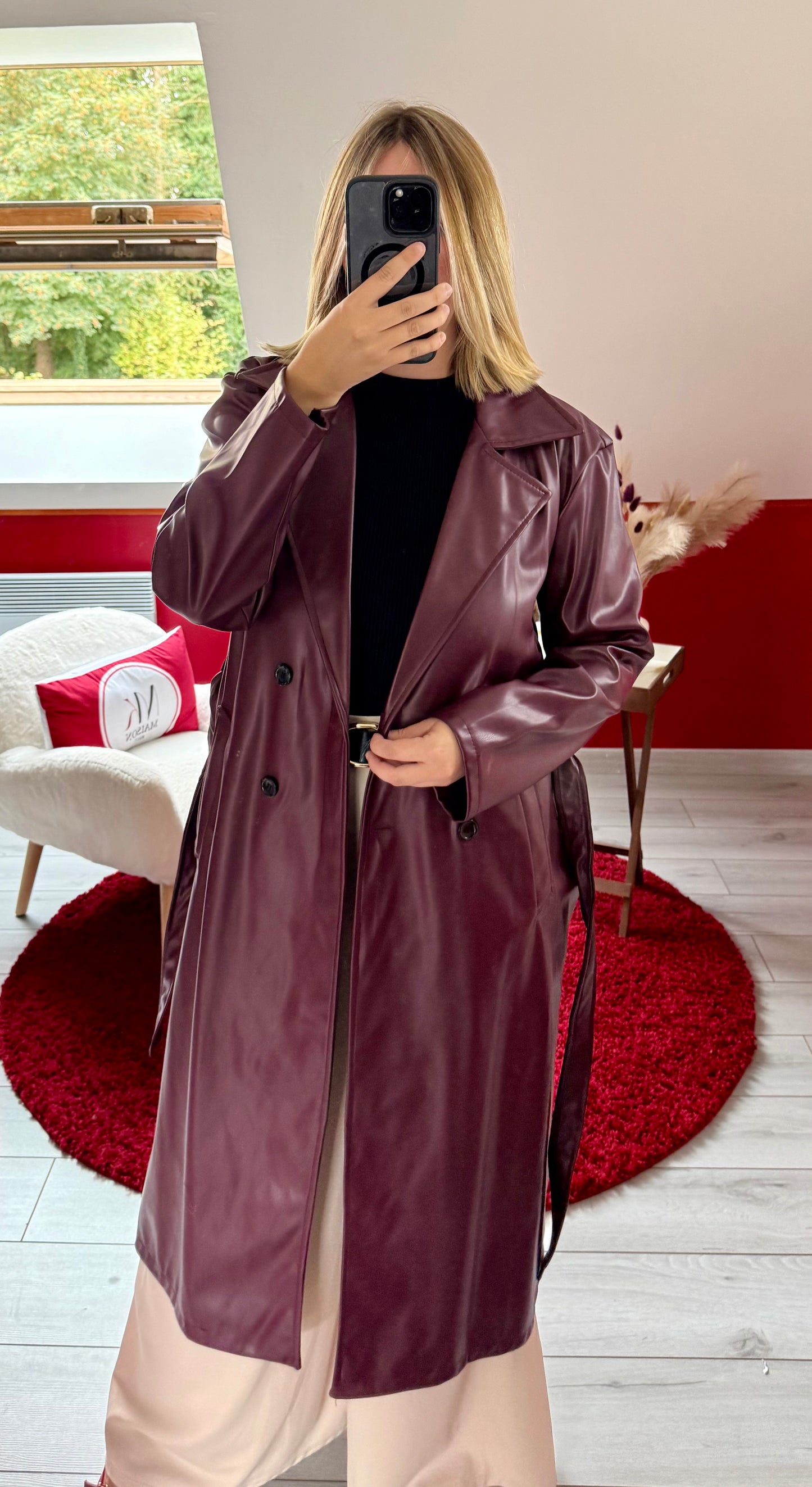 TRENCH SIMILICUIR BORDEAUX - MaisonKLLY
