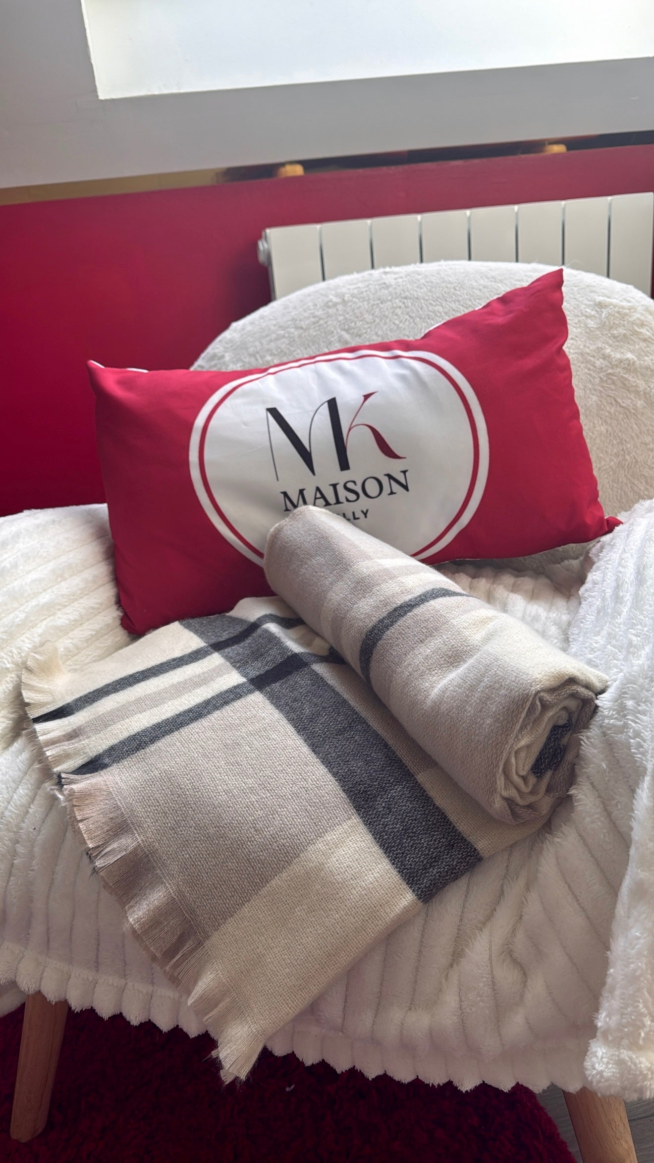 ÉCHARPE EN LIN À CARREAUX BEIGE - MaisonKLLY