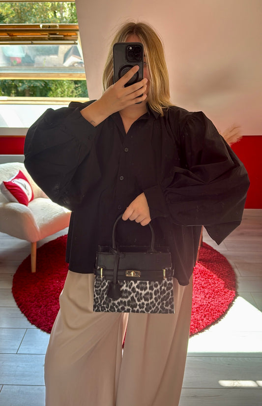 CHEMISE MANCHE BOUFFANTE NOIR - MaisonKLLY