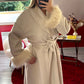 MANTEAU LONG MANCHE FOURRURE BEIGE