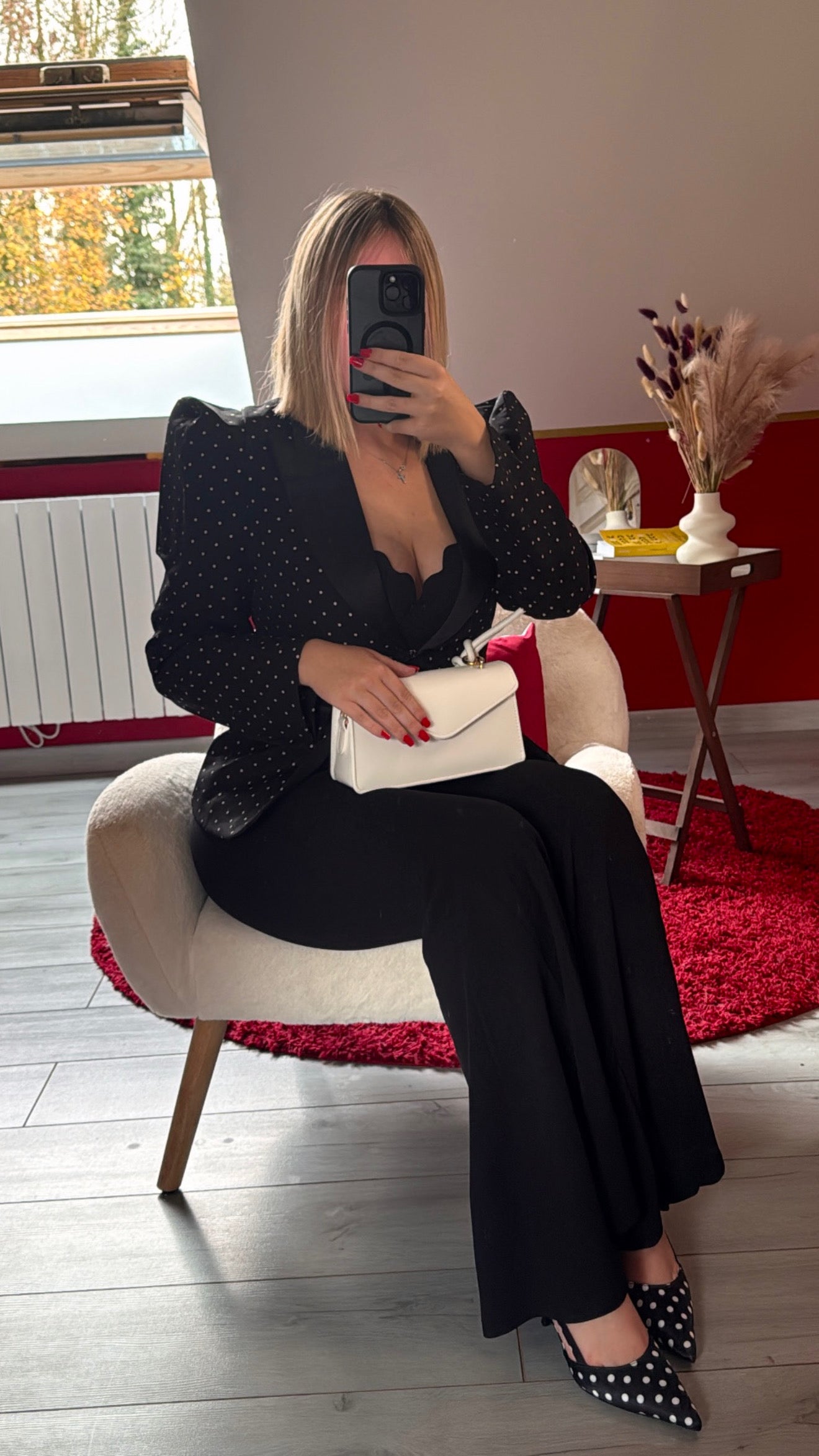 BLAZER NOIR À POIS BLANC COTON