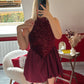 ROBE BALLON SATIN À SEQUIN BORDEAUX - MaisonKLLY