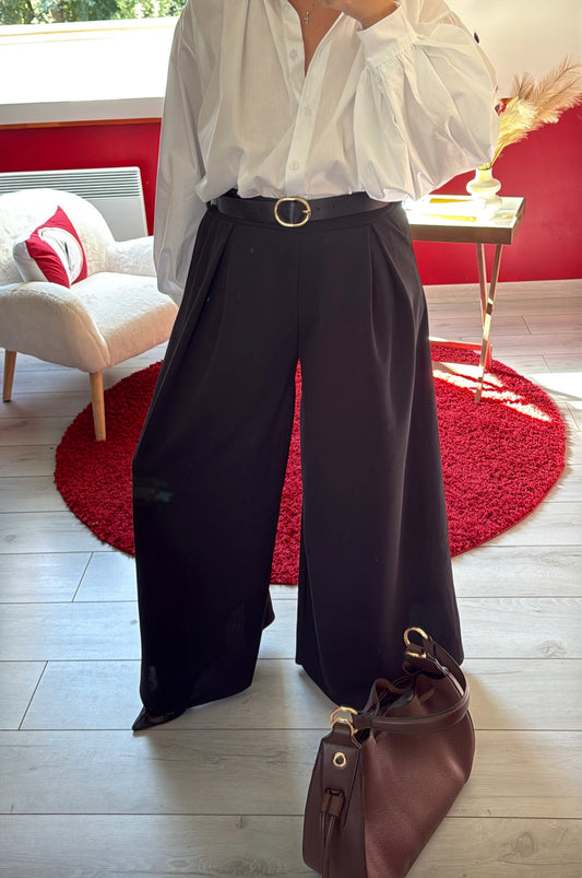 PANTALON FLUIDE NOIR AVEC CEINTURE - MaisonKLLY