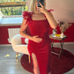 ROBE BRILLANTE À PLUME ROUGE - MaisonKLLY