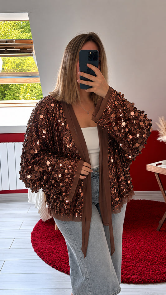 KIMONO SEQUIN PORTEFEUILLE CHOCOLAT - MaisonKLLY