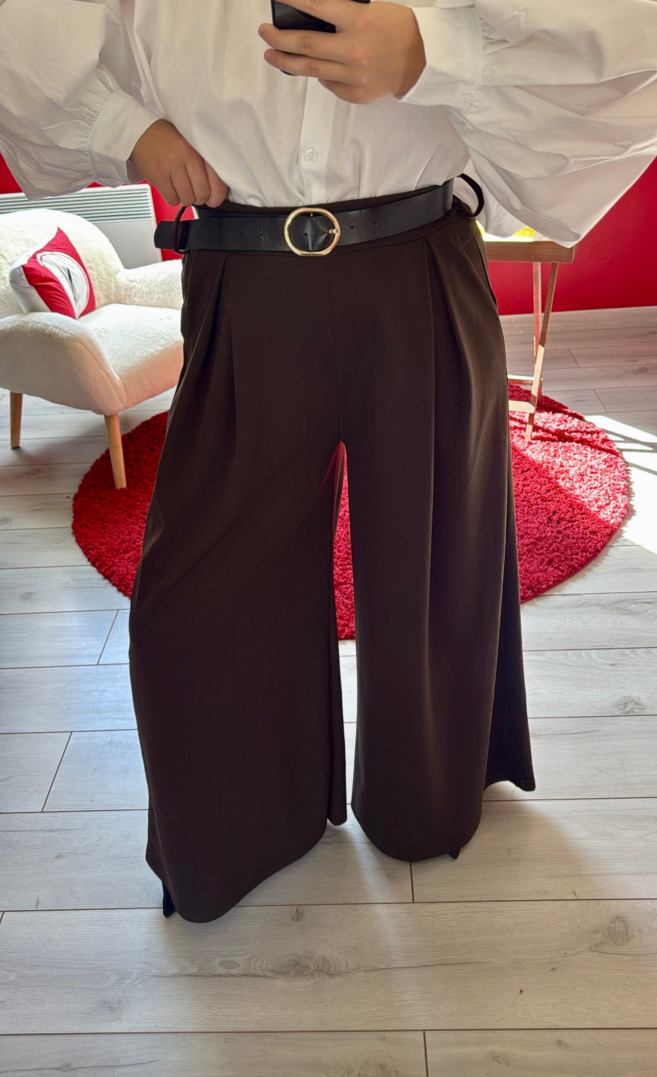PANTALON FLUIDE CHOCOLAT AVEC CEINTURE - MaisonKLLY