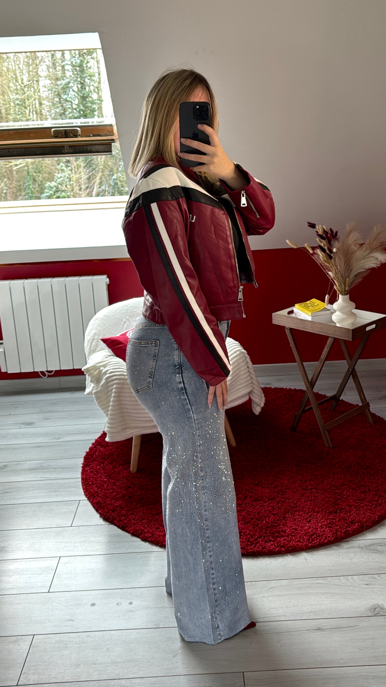 VESTE MOTARDE BORDEAUX - MaisonKLLY