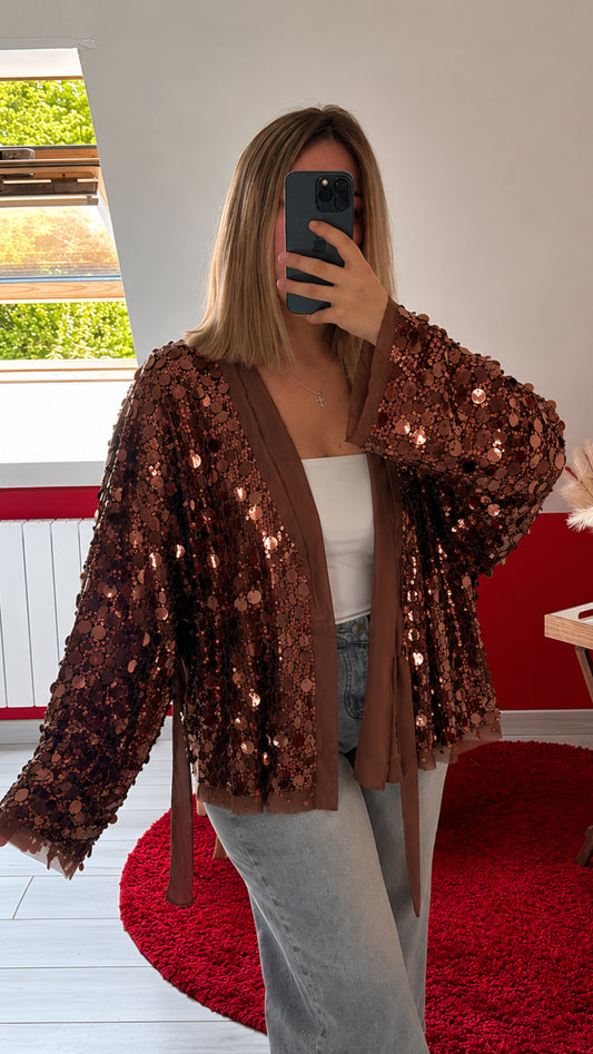 KIMONO SEQUIN PORTEFEUILLE CHOCOLAT - MaisonKLLY