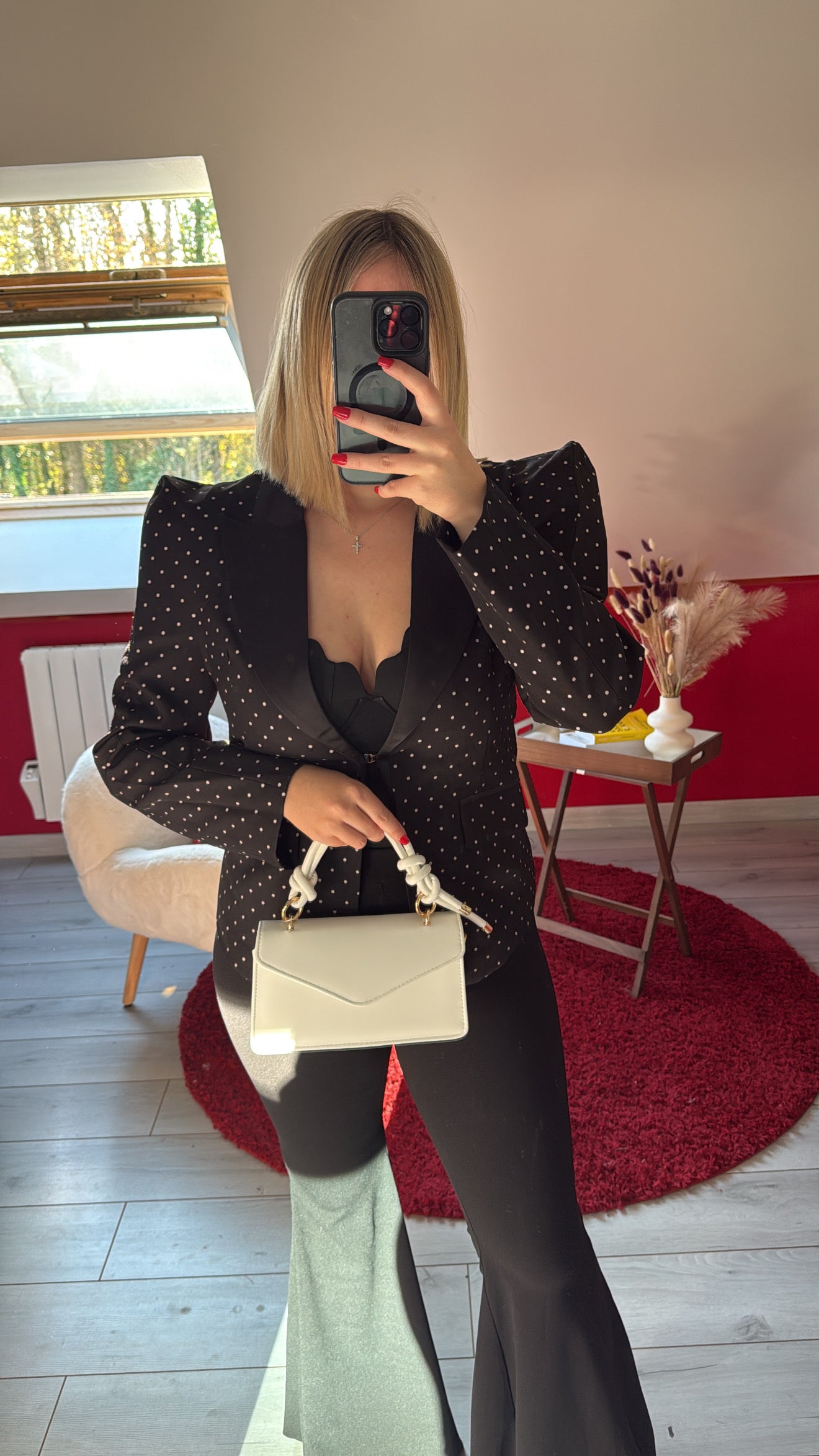 BLAZER NOIR À POIS BLANC COTON