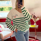 PULL RAYURE VERT « AMOUR » - MaisonKLLY