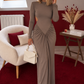 ROBE DOS NU SATIN TAUPE