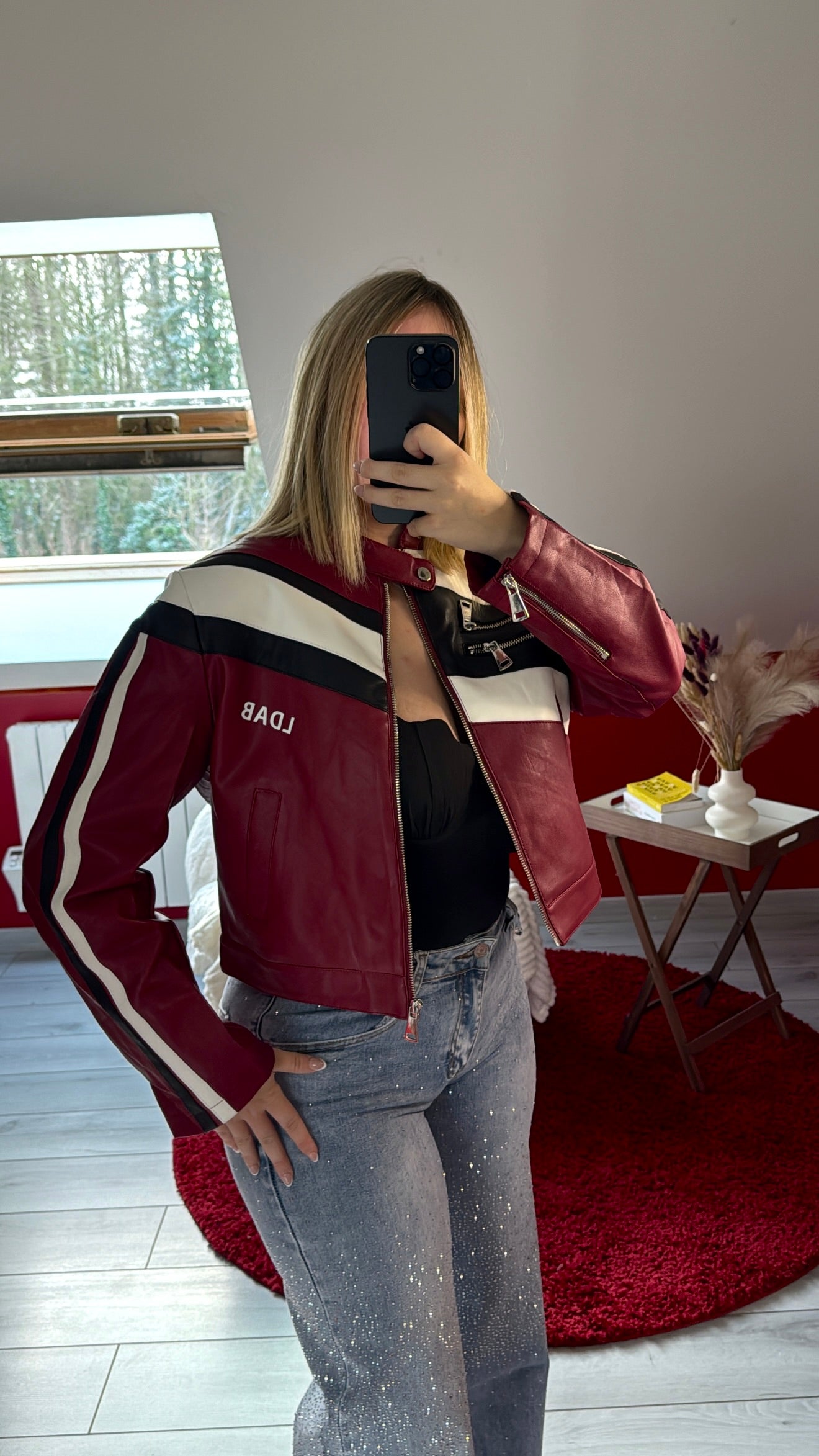 VESTE MOTARDE BORDEAUX - MaisonKLLY