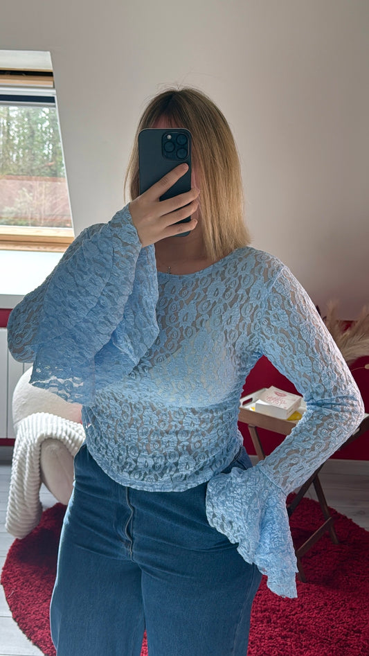 HAUT DENTELLE BLEU - MaisonKLLY