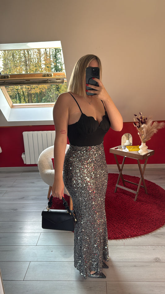 JUPE À SEQUIN GRIS - MaisonKLLY