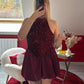 ROBE BALLON SATIN À SEQUIN BORDEAUX - MaisonKLLY