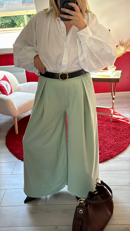 PANTALON FLUIDE VERT D’EAU AVEC CEINTURE - MaisonKLLY