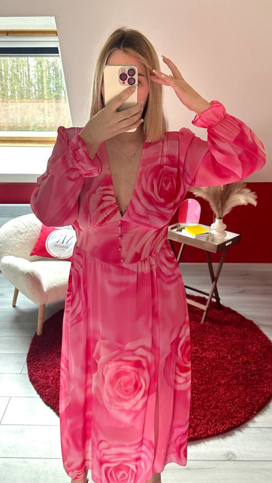 ROBE FLEURS ROSE - MaisonKLLY