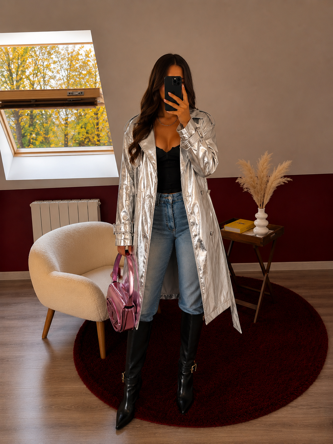 TRENCH SIMILICUIR ARGENTÉ - MaisonKLLY