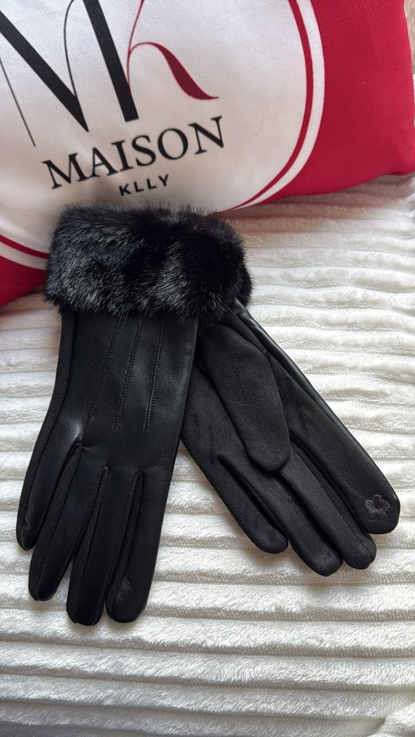 GANTS FOURRURE TACTILE NOIR - MaisonKLLY