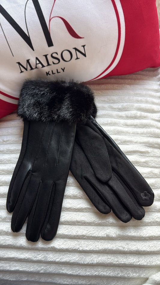 GANTS FOURRURE TACTILE NOIR - MaisonKLLY
