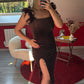 ROBE BRILLANTE À PLUME CHOCOLAT - MaisonKLLY