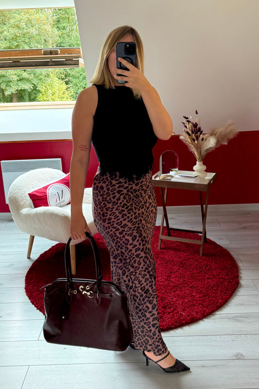 JUPE SATIN LÉOPARD - MaisonKLLY