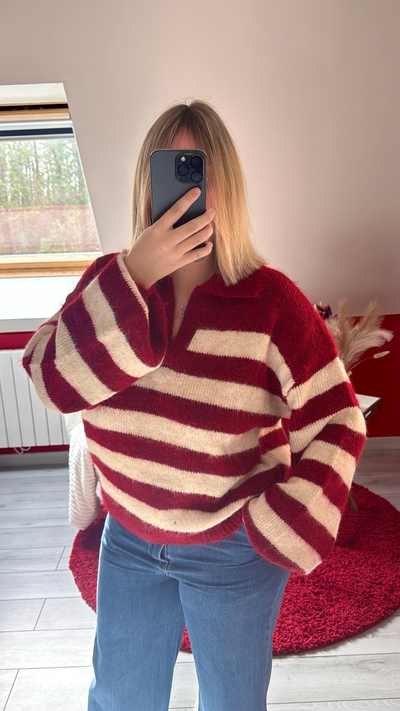 PULL RAYURE BORDEAUX - MaisonKLLY