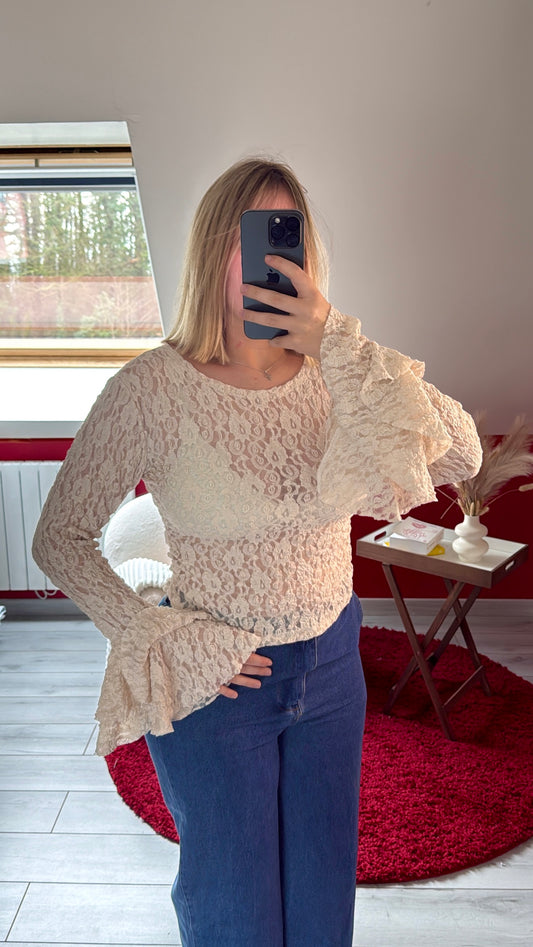 HAUT DENTELLE BEIGE - MaisonKLLY