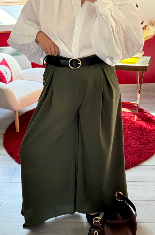 PANTALON FLUIDE KAKI AVEC CEINTURE - MaisonKLLY