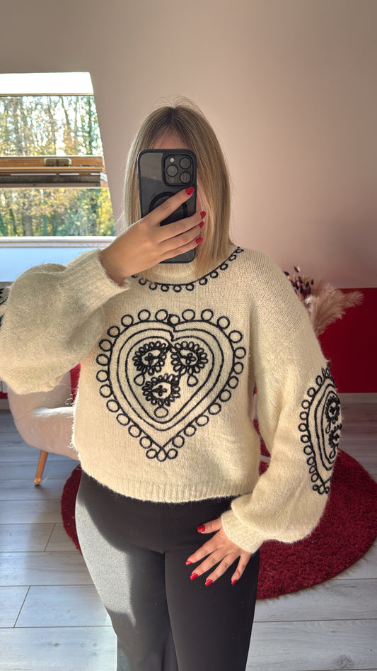 PULL BRODÉ LAINE ÉCRU - MaisonKLLY