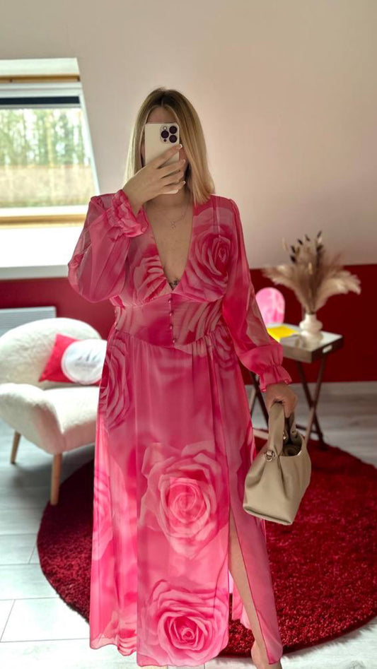 ROBE FLEURS ROSE - MaisonKLLY