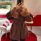 MANTEAU COURT MANCHE FOURRURE CHOCOLAT