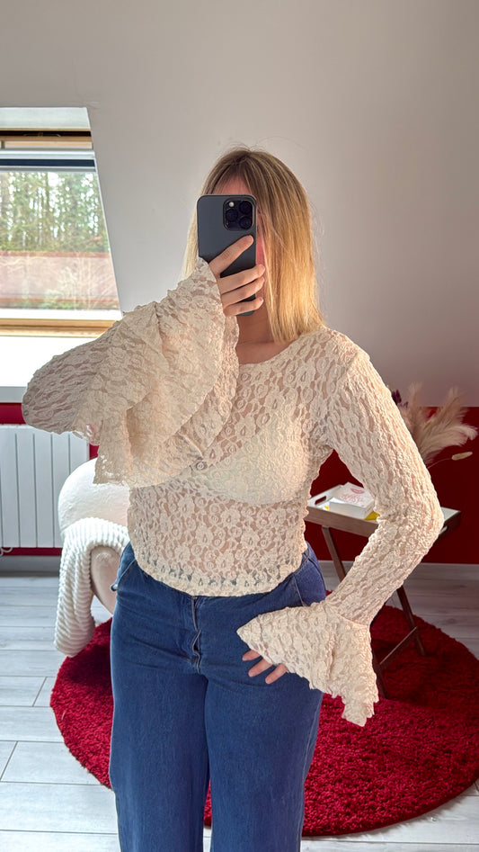 HAUT DENTELLE BEIGE - MaisonKLLY