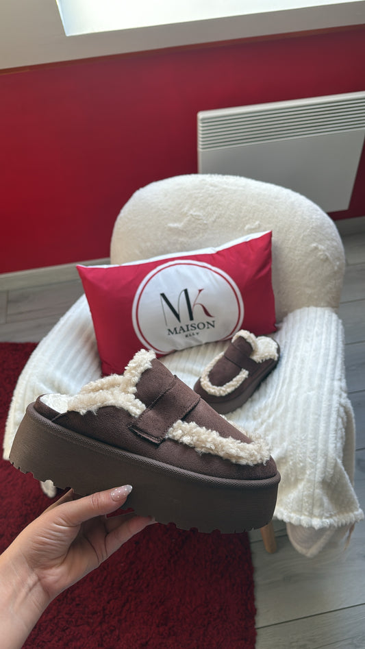 MULES FOURRÉES CHOCOLAT