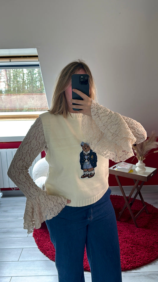 PULL SANS MANCHE OURS BEIGE - MaisonKLLY