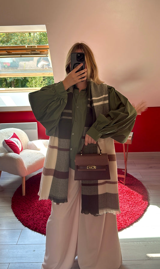 CHEMISE MANCHE BOUFFANTE KAKI - MaisonKLLY