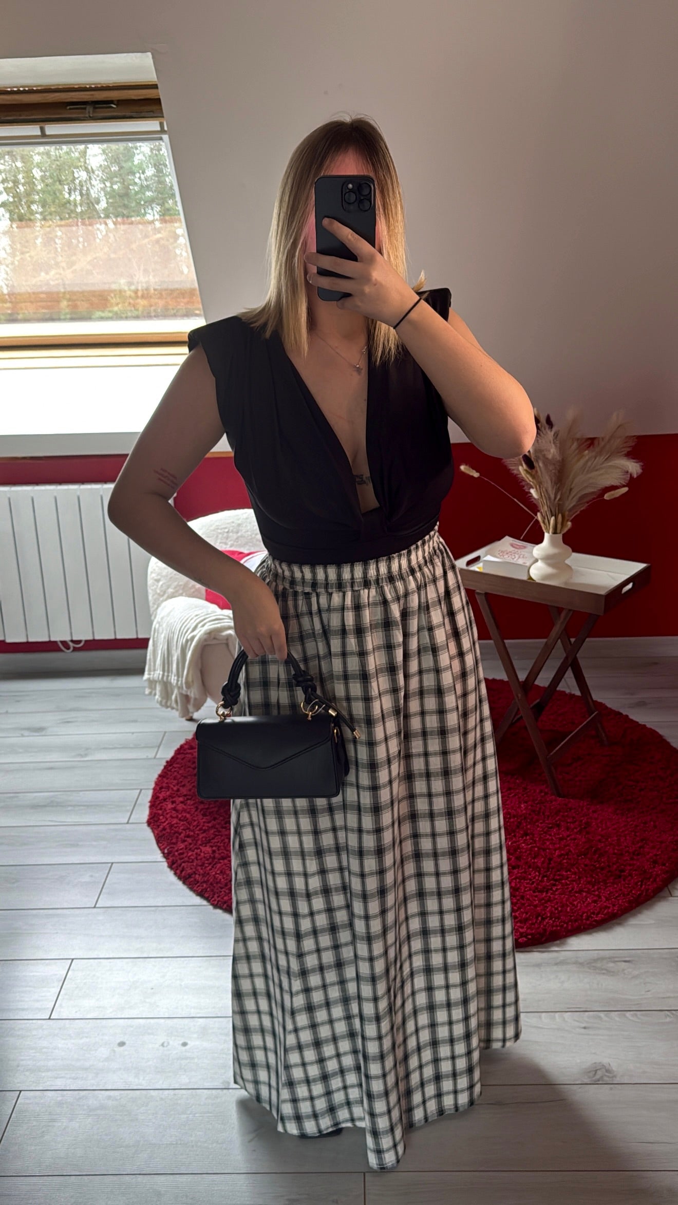 JUPE LONGUE À CARREAUX NOIR - MaisonKLLY