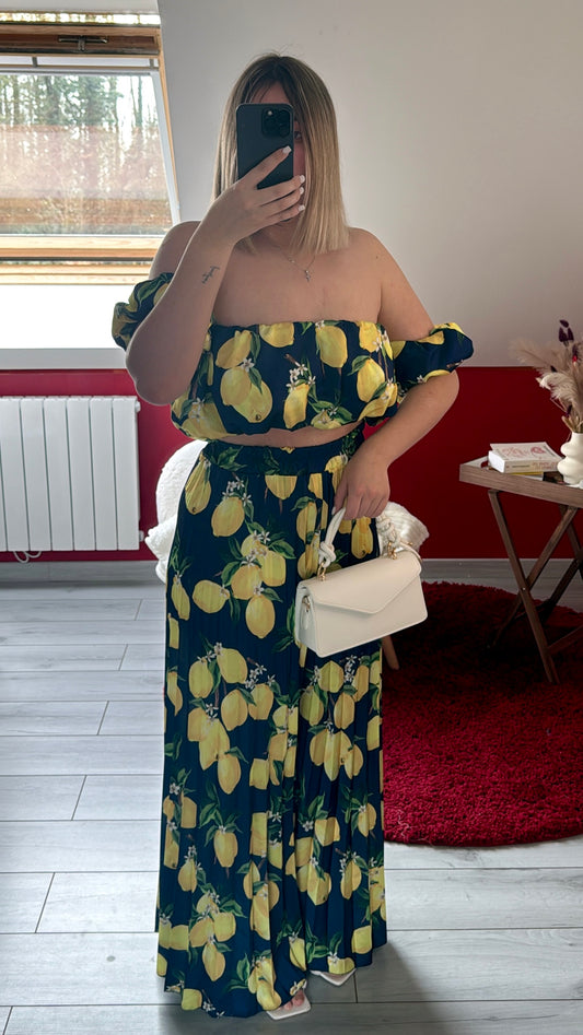 ENSEMBLE SATIN CITRON BLEU MARINE - MaisonKLLY