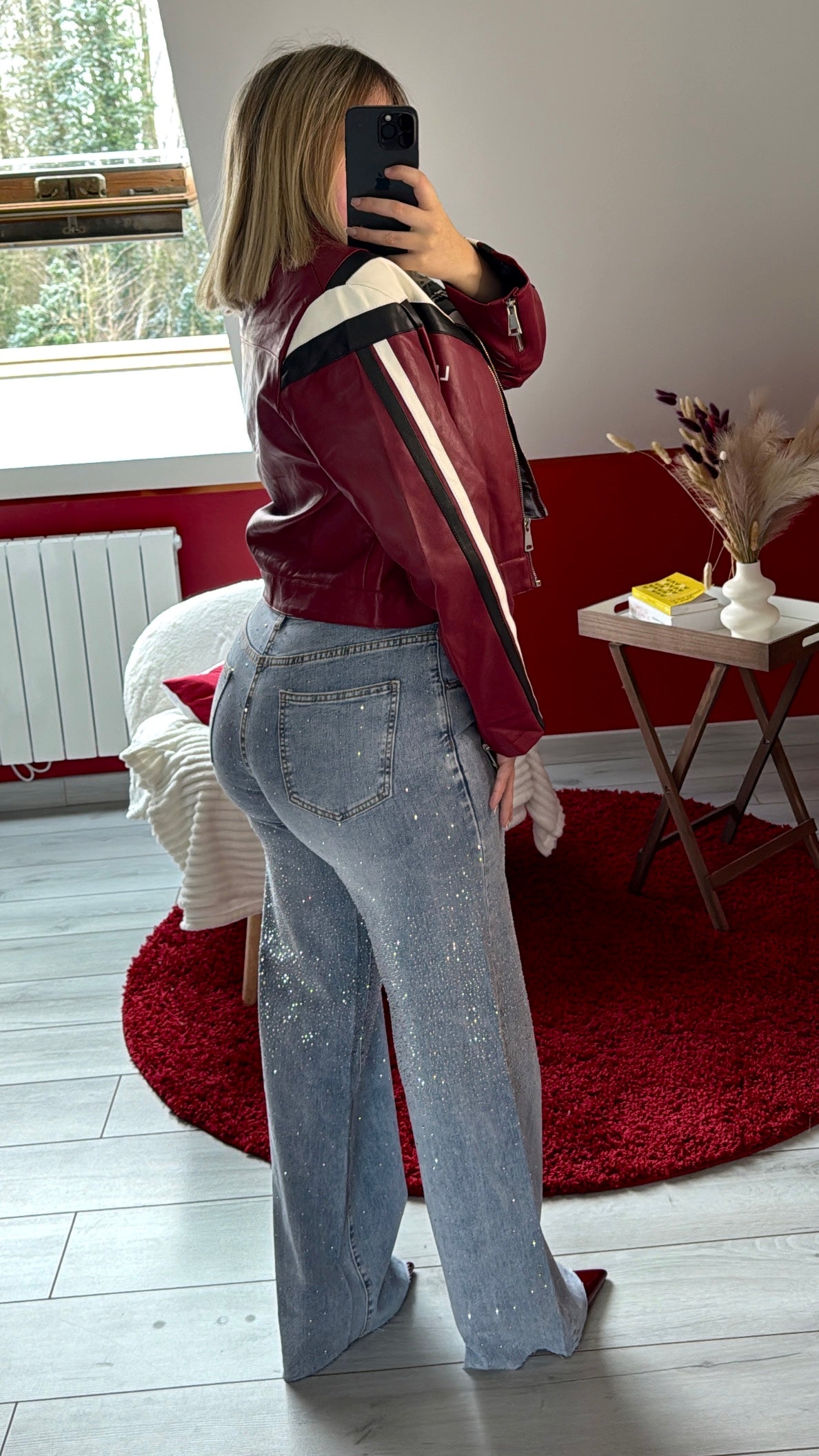 VESTE MOTARDE BORDEAUX - MaisonKLLY