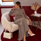 ROBE DOS NU SATIN TAUPE