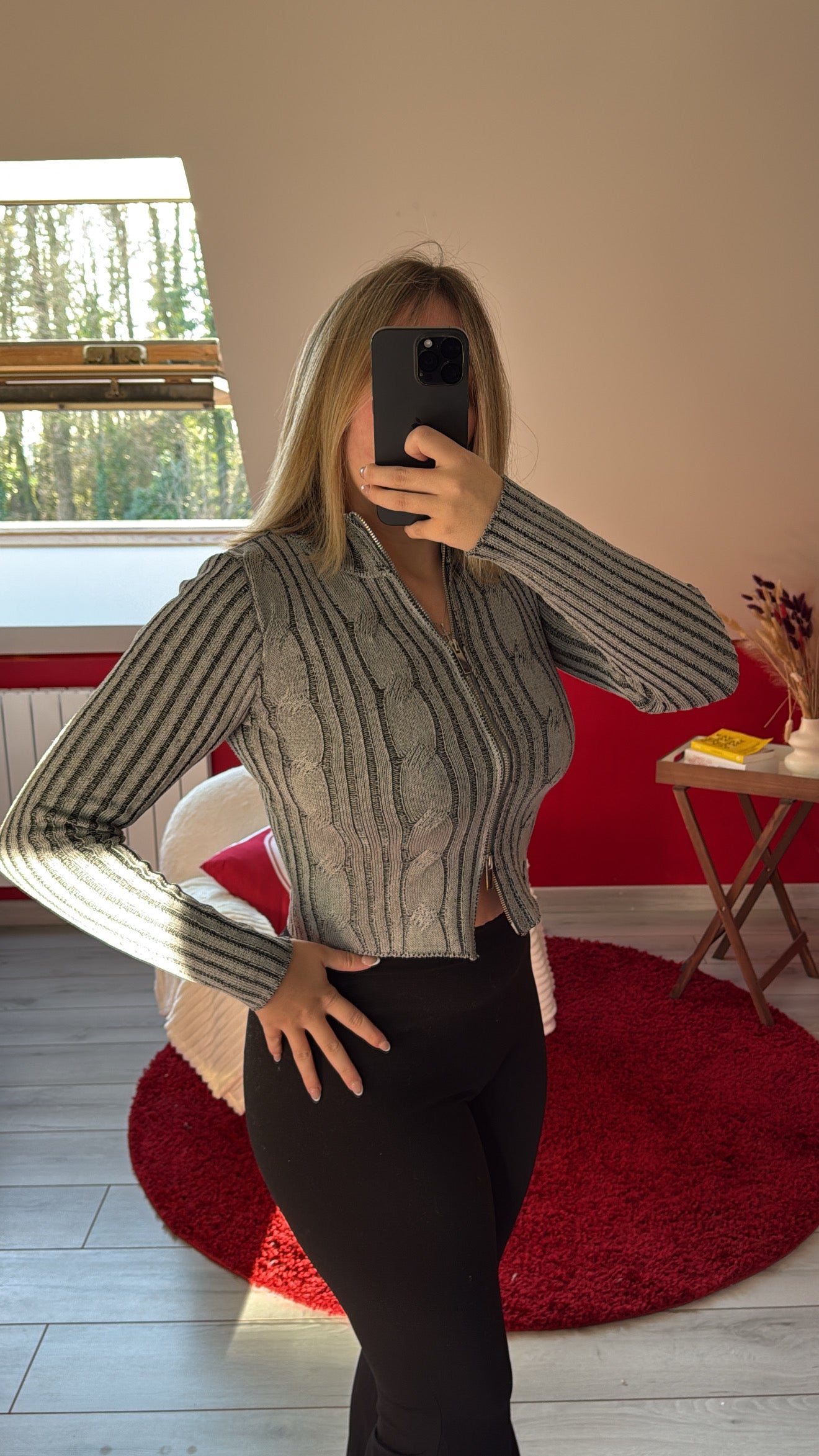 HAUT ZIP GRIS - MaisonKLLY