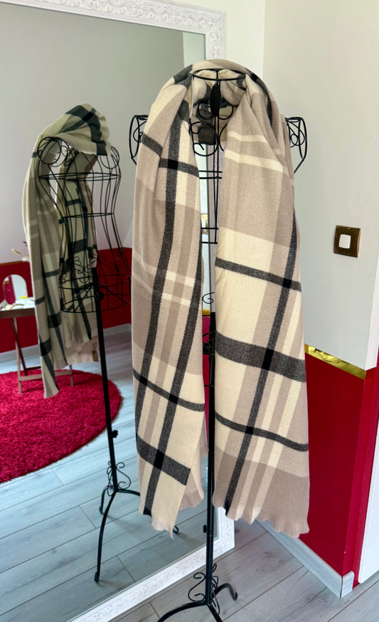 ÉCHARPE DOUCE À CARREAUX BEIGE - MaisonKLLY